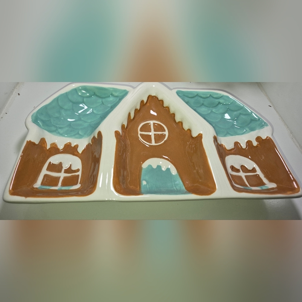 Gingerbread house-shaped platter, Collectible or Holiday serving Platter